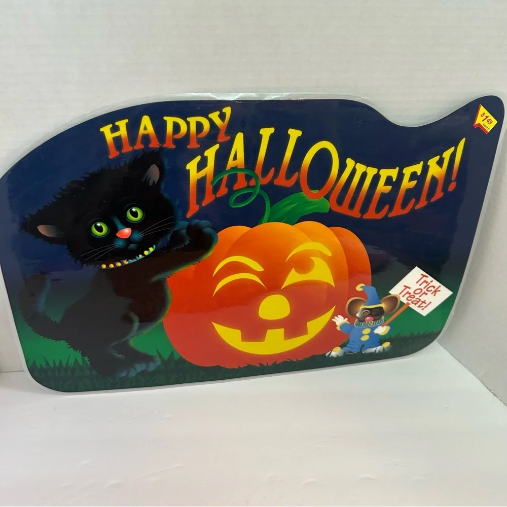 2 Bright of America Halloween table place mats laminated black cat mouse - Picture 8 of 12